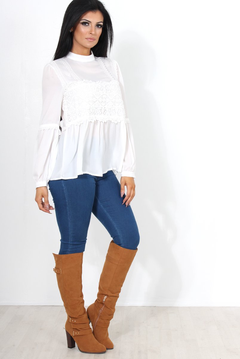 Liya White Lace Crochet Top-Tops