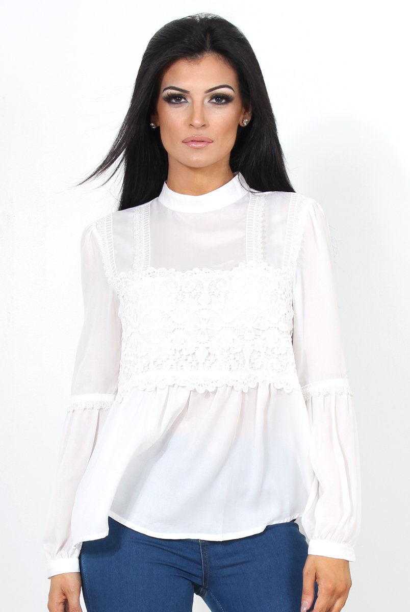 Liya White Lace Crochet Top-Tops