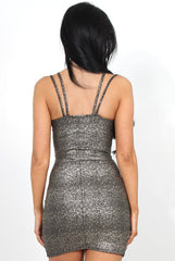 Lizi Gold Crossover Bodycon Dress-Dresses