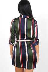Lizzy Khaki Striped Shirt Dress-Dresses