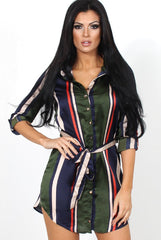 Lizzy Khaki Striped Shirt Dress-Dresses