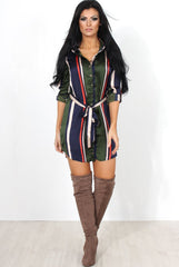 Lizzy Khaki Striped Shirt Dress-Dresses