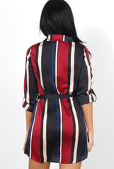 Lizzy Wine Striped Shirt Dress-Dresses