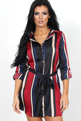 Lizzy Wine Striped Shirt Dress-Dresses