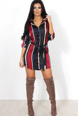 Lizzy Wine Striped Shirt Dress-Dresses