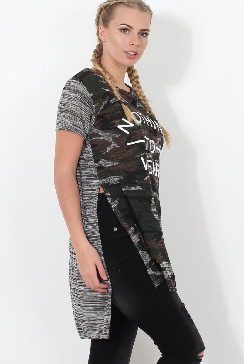 Lois Grey Camo Slogan T-shirt-T-shirt