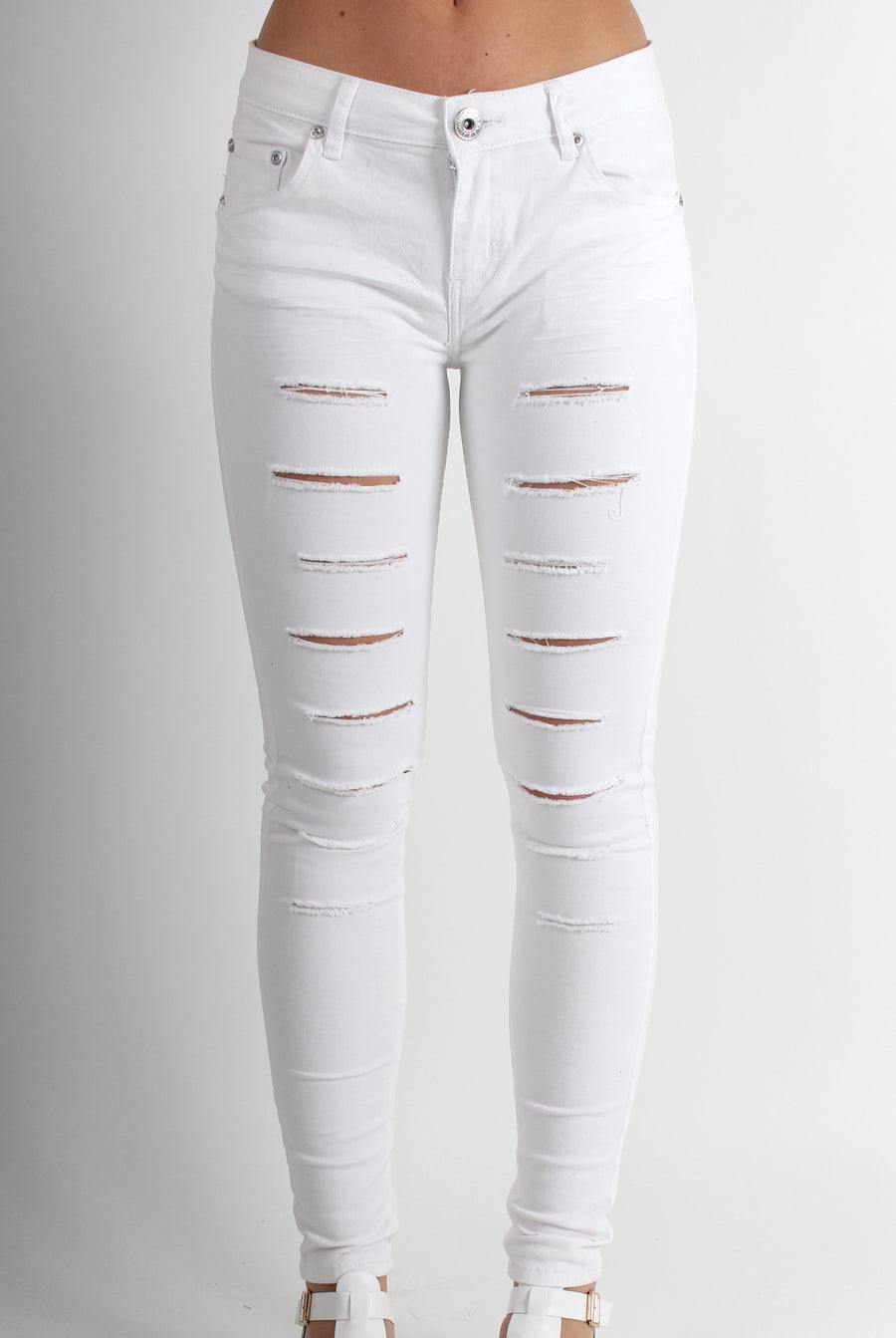 Lola White Ripped Skinny Jeans-Jeans