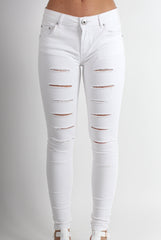 Lola White Ripped Skinny Jeans-Jeans