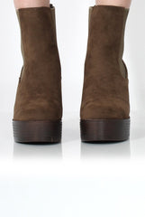Lona Khaki Suede Platform Boots-Boots