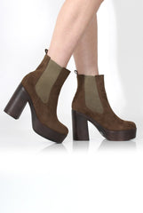 Lona Khaki Suede Platform Boots-Boots