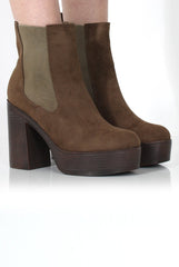 Lona Khaki Suede Platform Boots-Boots