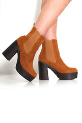 Lona Tan Suede Platform Boots-Boots