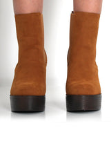 Lona Tan Suede Platform Boots-Boots