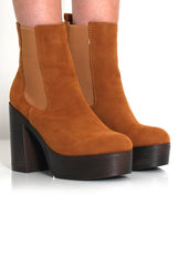 Lona Tan Suede Platform Boots-Boots