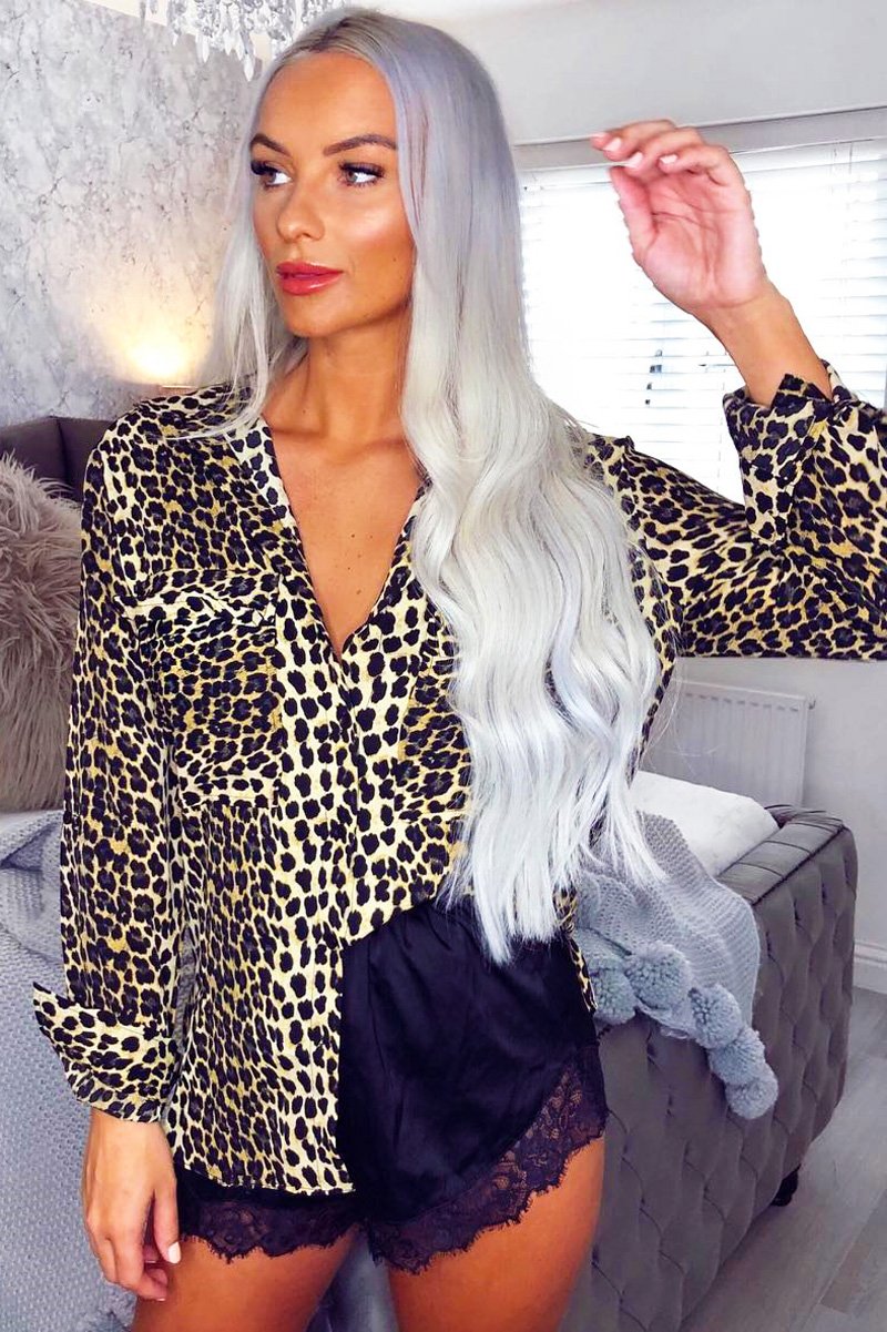 Long sleeve leopard print blouse - Aashna-Tops