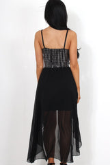 Lora Black Sparkle Drooped Back Dress-Dresses