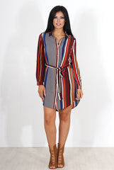 Lorda Wine Stripe Shirt Dress-Dresses