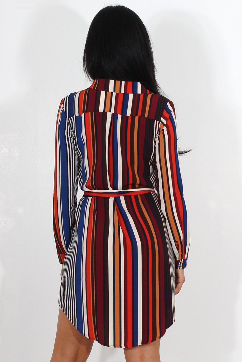 Lorda Wine Stripe Shirt Dress-Dresses