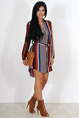 Lorda Wine Stripe Shirt Dress-Dresses
