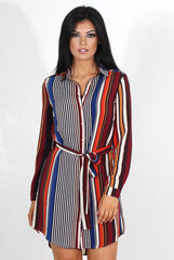 Lorda Wine Stripe Shirt Dress-Dresses