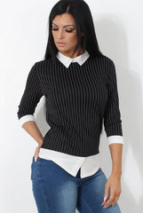 Lorel Black Striped Top-Tops