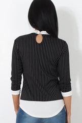 Lorel Black Striped Top-Tops