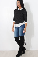 Lorel Black Striped Top-Tops