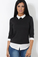 Lorel Black Striped Top-Tops