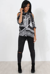 Lori Black Paisley Cold Shoulder Shirt-Shirts