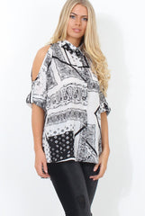 Lori White Paisley Cold Shoulder Shirt-Shirts