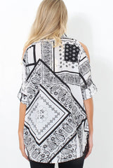 Lori White Paisley Cold Shoulder Shirt-Shirts
