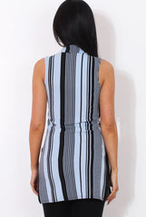 Lorina Blue Striped Side Split Top-Tops