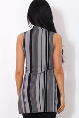 Lorina Grey Striped Side Split Top-Tops