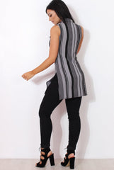 Lorina Grey Striped Side Split Top-Tops