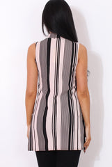 Lorina Pink Striped Side Split Top-Tops