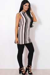 Lorina Pink Striped Side Split Top-Tops