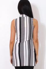 Lorina White Striped Side Split Top-Tops