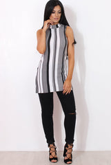 Lorina White Striped Side Split Top-Tops