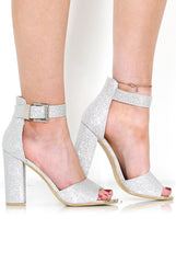 Lornah Silver Glitter Strappy Heels-Heels