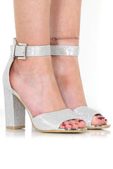 Lornah Silver Glitter Strappy Heels-Heels
