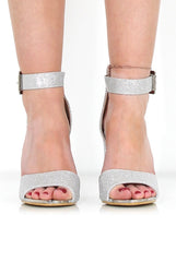 Lornah Silver Glitter Strappy Heels-Heels
