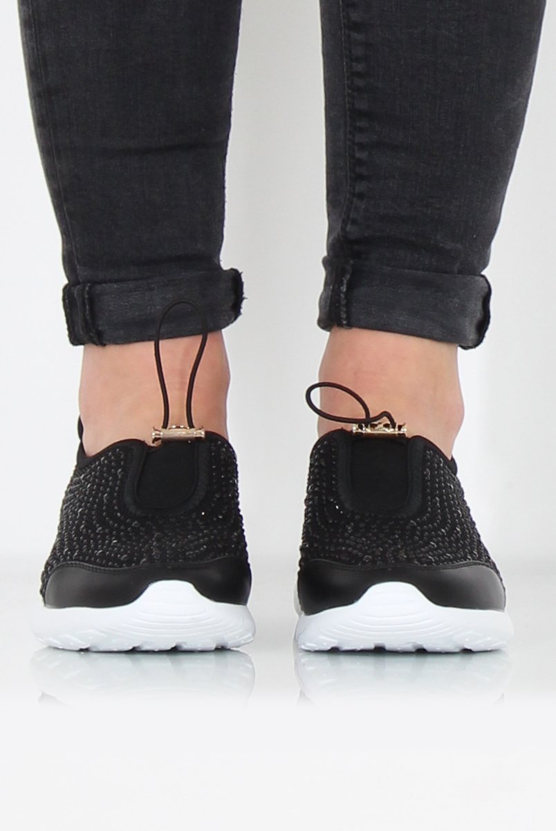 Lorraine Black Sparkle Trainers-Trainers