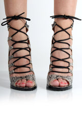Louise Apricot Snakeskin Lace Up Heels-Heels