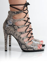 Louise Apricot Snakeskin Lace Up Heels-Heels