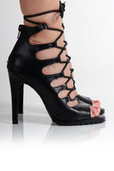 Louise Black Lace Up Heels-Heels