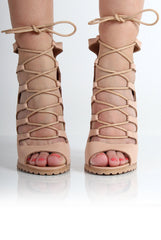 Louise Nude Lace Up Heels-Heels