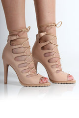 Louise Nude Lace Up Heels-Heels