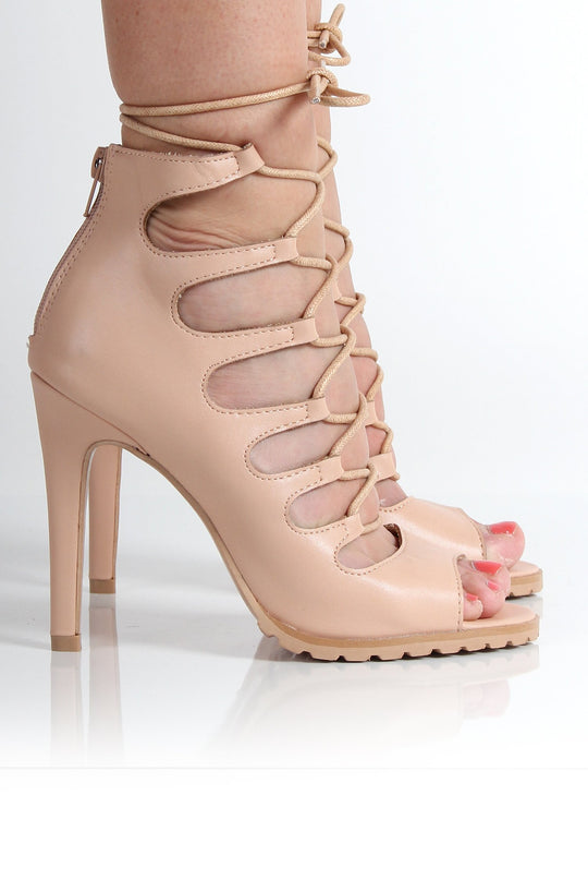 Louise Nude Lace Up Heels