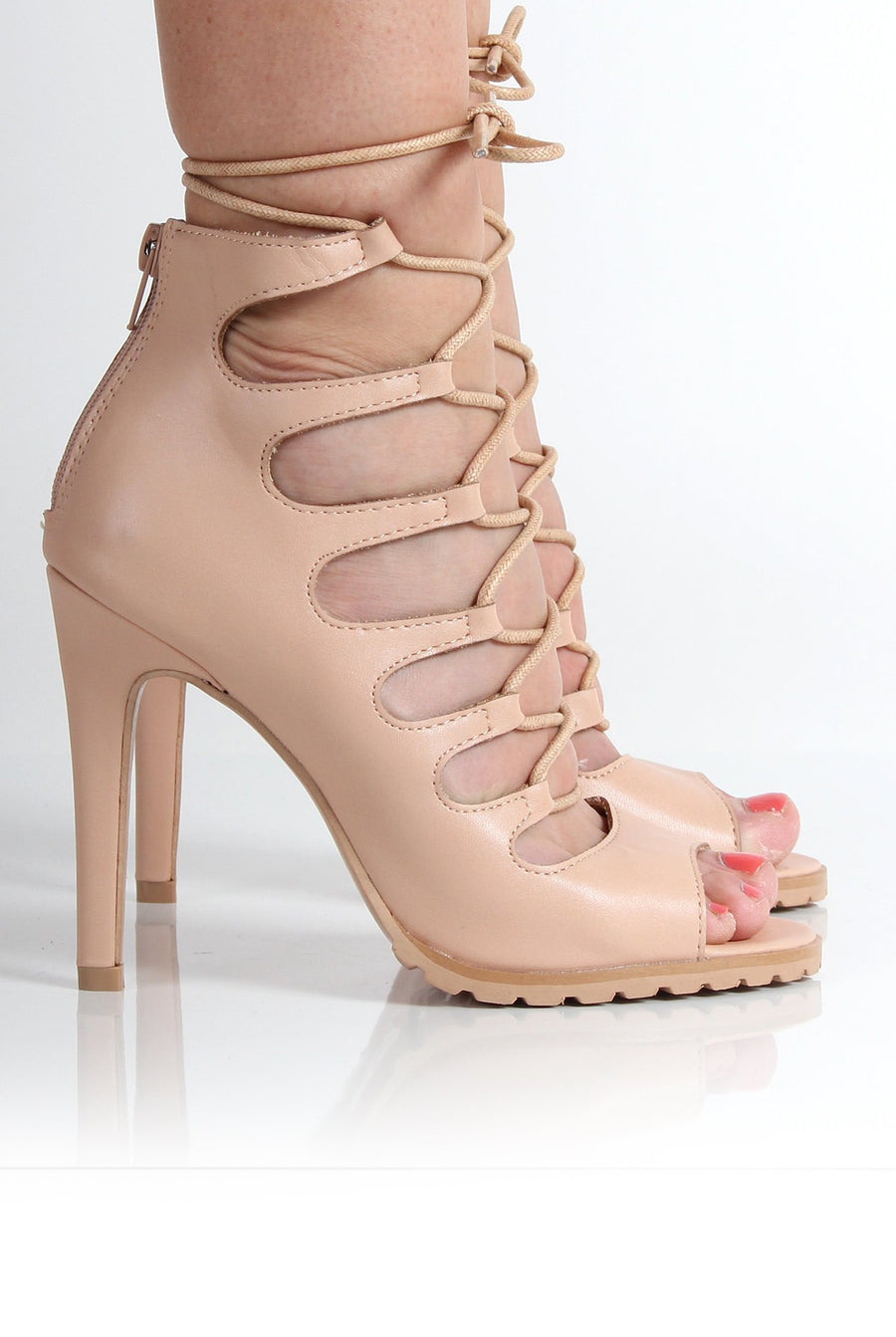 Louise Nude Lace Up Heels-Heels