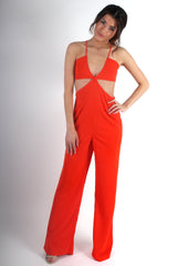 Louise Orange Cut Out Jumpsuit-Jumpsuits